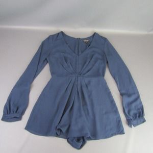 Topshop Royal Blue Sheer Romper Women's Size 4 Lagenlook‎ Long Sleeve Flowing